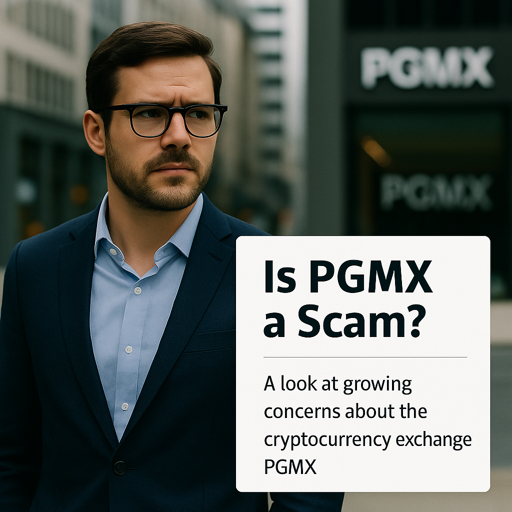 “Two financial analysts standing on a city street reviewing live trading data on a tablet, accompanied by the question ‘Is PGMX a Scam or a Legitimate Exchange?’ symbolizing investor research and credibility concerns about the PGMX platform.”