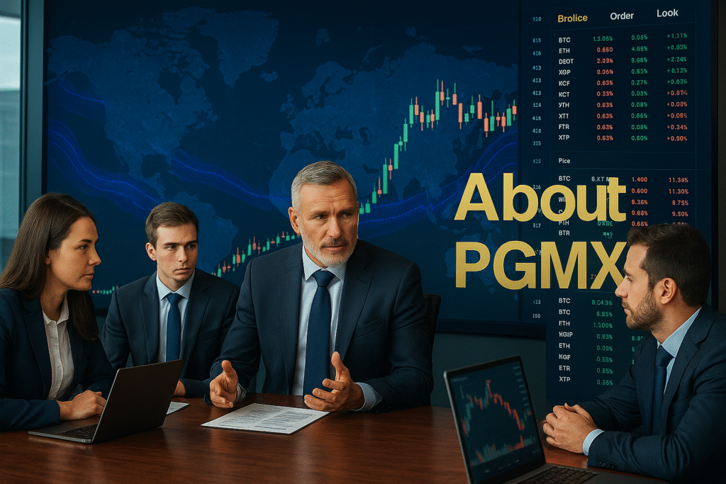 “Professional fintech team in a modern office analyzing cryptocurrency market data with global trading screens – PGMX crypto exchange.”